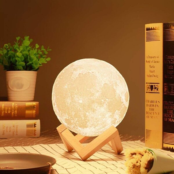 RUCON® 3D Moon lamp Night lamp 7 Multi Colors Changing Touch Sensor for Adult and Kids with Wooden Stand Night Lamp for Bedroom Home Decorations Light -15cm